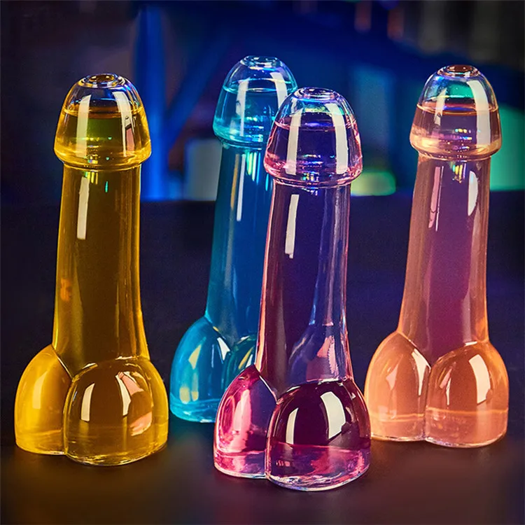 Transparent Penis Shape Drinking Wine Glass Bottle Mug Cocktail Cup Bar Party Dildo Glass Cup