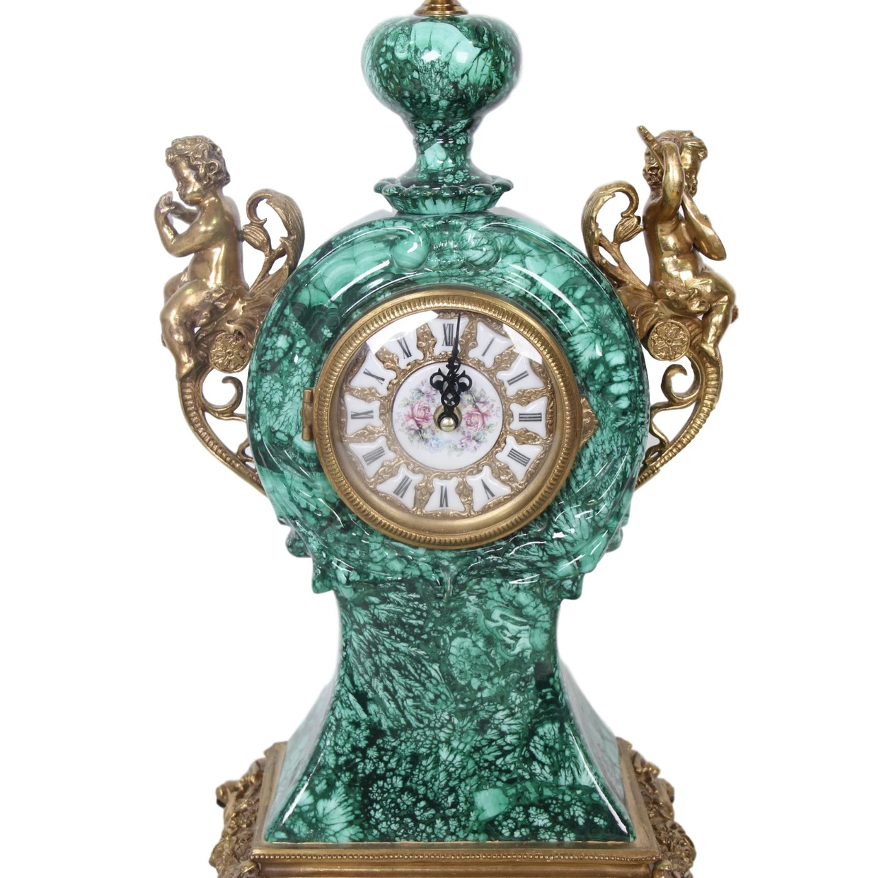 Spot classical malachite green stone clock fashion table clock ceramic inlaid copper clock