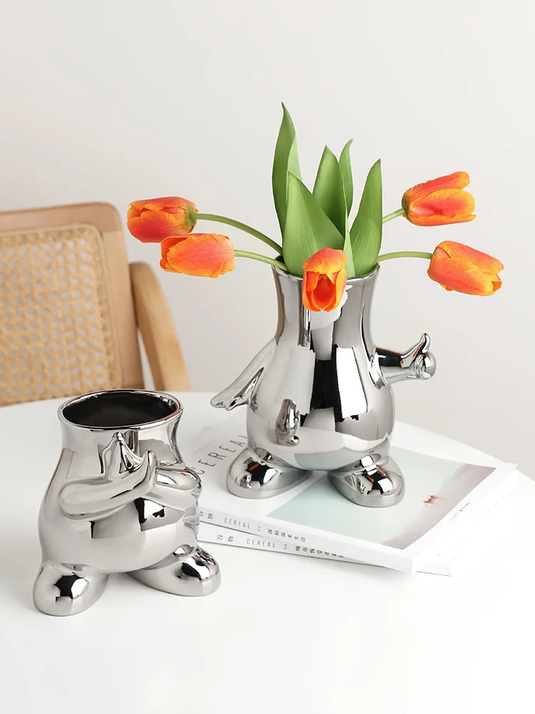 Ceramic vase custom fun ins cream wind vase ornament living room dining table TV cabinet decorative cartoon florist