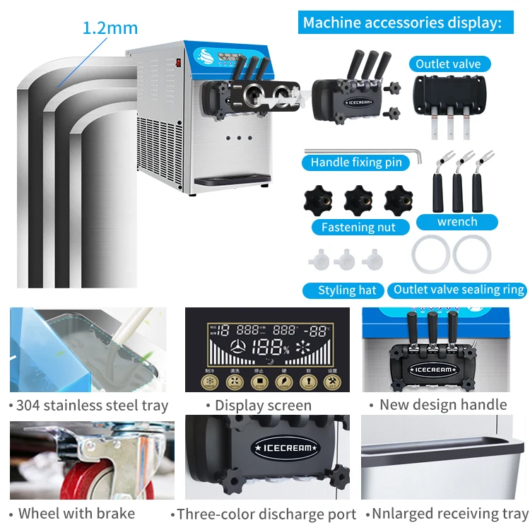 MK-36ETB Wholesale Ice Cream Machine Miken Maquina Que Hace Helado En Mexico Crema Suave De Hielo De La Maquina Counter Top