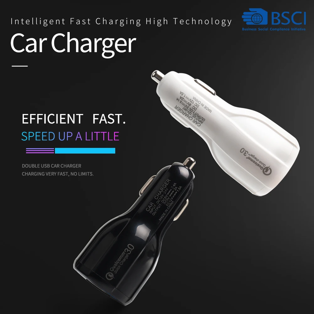 Car USB Charger Quick Charge QC3.0 QC2.0 Mobile Phone Charger 2 Port USB Fast Car Charger for iPhone Samsung Tablet
