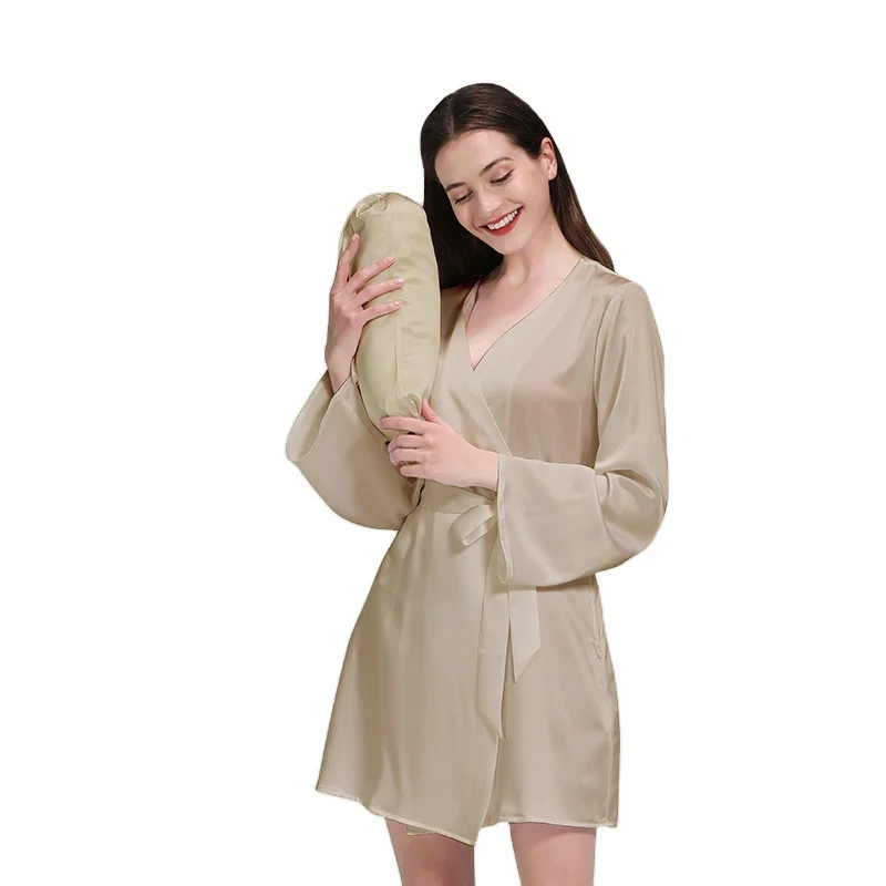 2021 New Style Trend 19mm 100% pure  Silk Nightdress Long Pajamas Robe Sleepwear Silk Soft Nightgown Robe