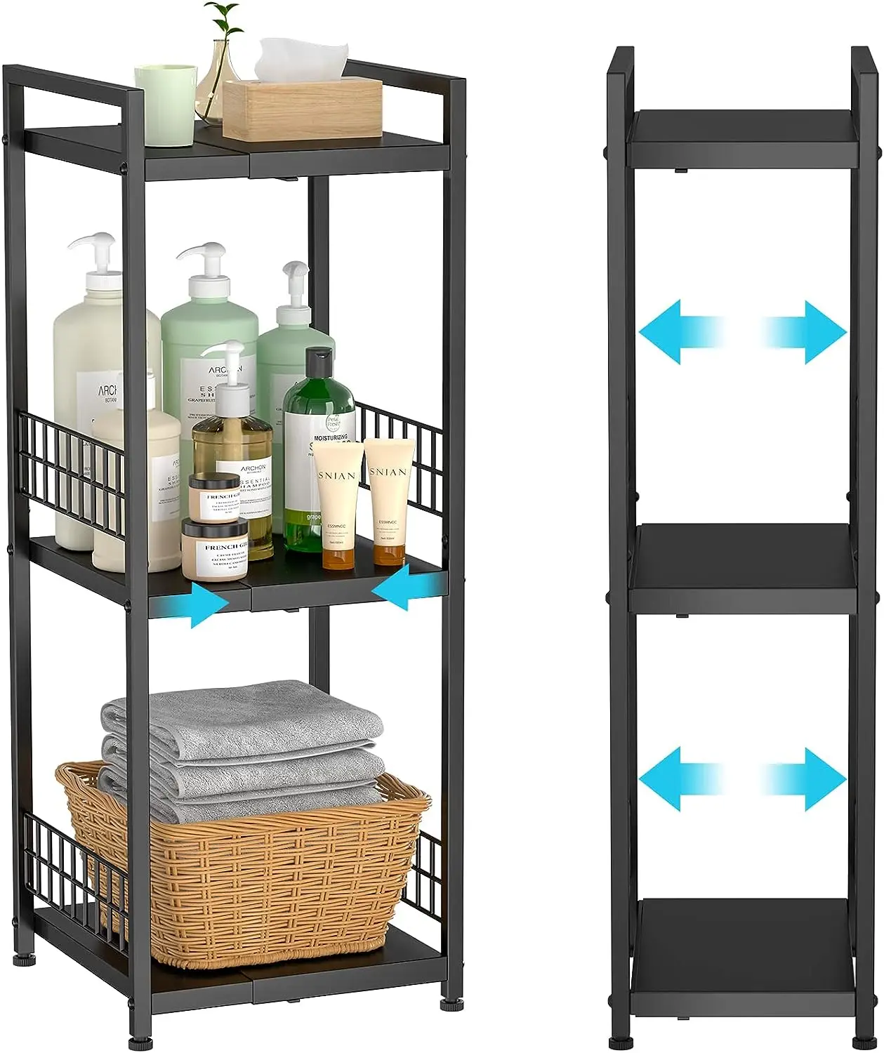 Expandable Free Standing Metal Shelving Narrow Open Floor Rack Shelves for Bathroom Kitchen Laundry Room Storage Organization