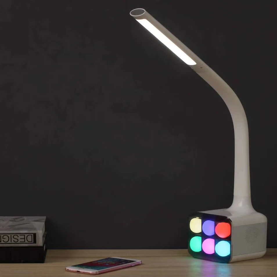 Smart New Design 5 Grade Brightness LED Table Reading Lamp With Colorful Atmosphere Light BT Speaker For Study Work Student Kid