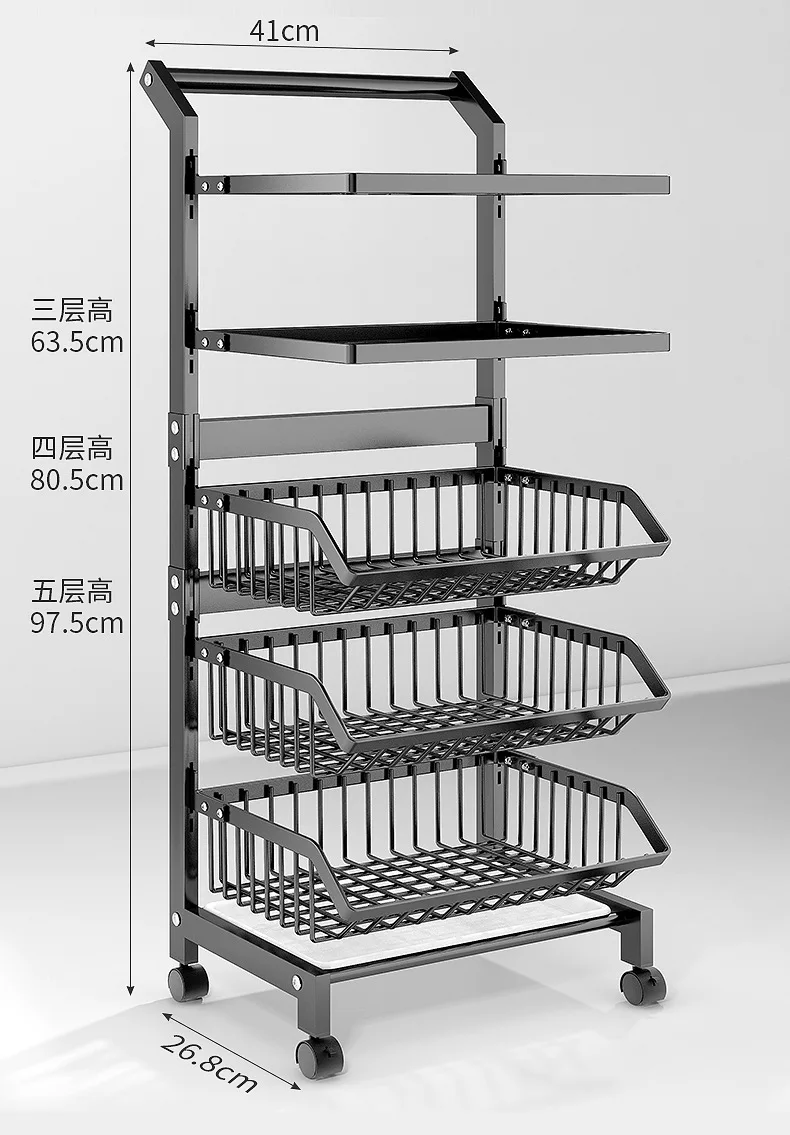3/4/5 Layer Fruit Vegetable Organizer Cart With Wheels Kitchen Storage Baskets Rack Stackable Metal Organizer Holder Shelf