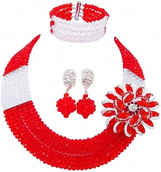 Nigeria Wedding African Lady Beads C-Chain Necklace Bracelet Earrings Party Jewelry Sets