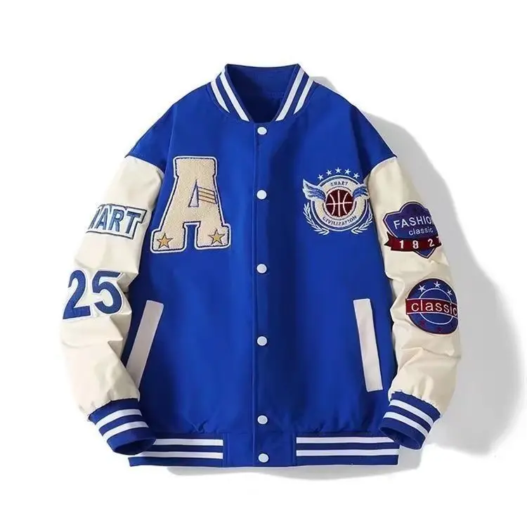 Custom logo baseball loose casual varsity sport jersey jacket green blue baseball jacket for men