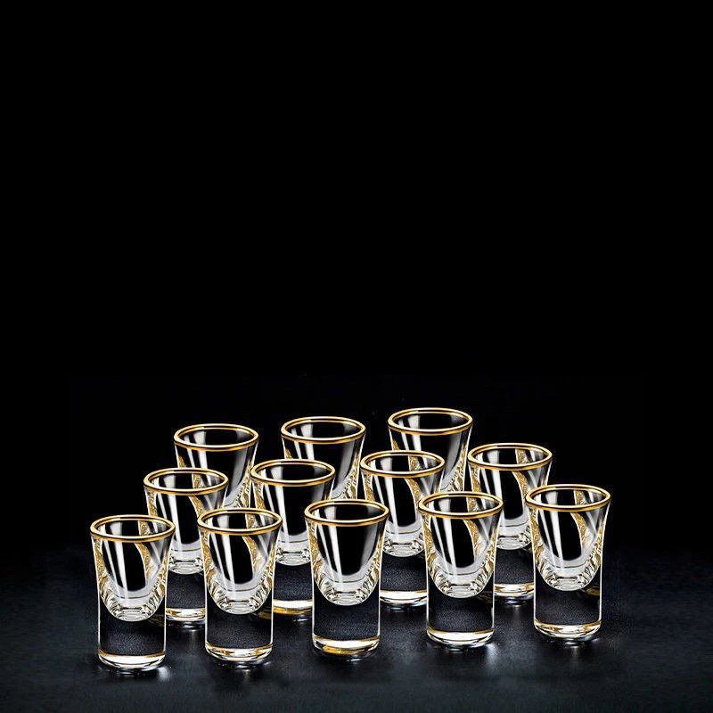 New Design Shot Drinkware 15ml Gold Rim Heavy Base Vodka Whisky Liquor Drinkware for Bar Party Glass Custom CLASSIC HM Lead Free