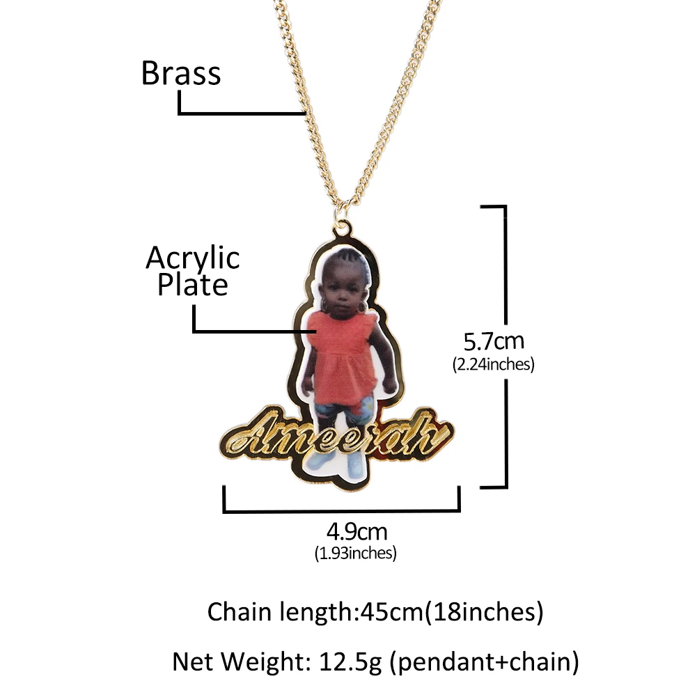 UWIN Custom Carton Kids Picture Acrylic Photo Name Pendant Children Necklace Gift Memory Jewelry