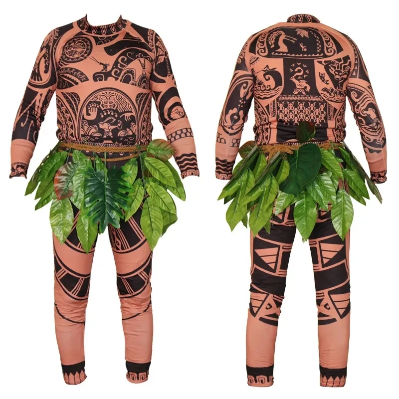 Moana Maui Tattoo T Shirt+Pants Halloween Adult Mens Kid Cosplay Costume Funny Halloween Outfit