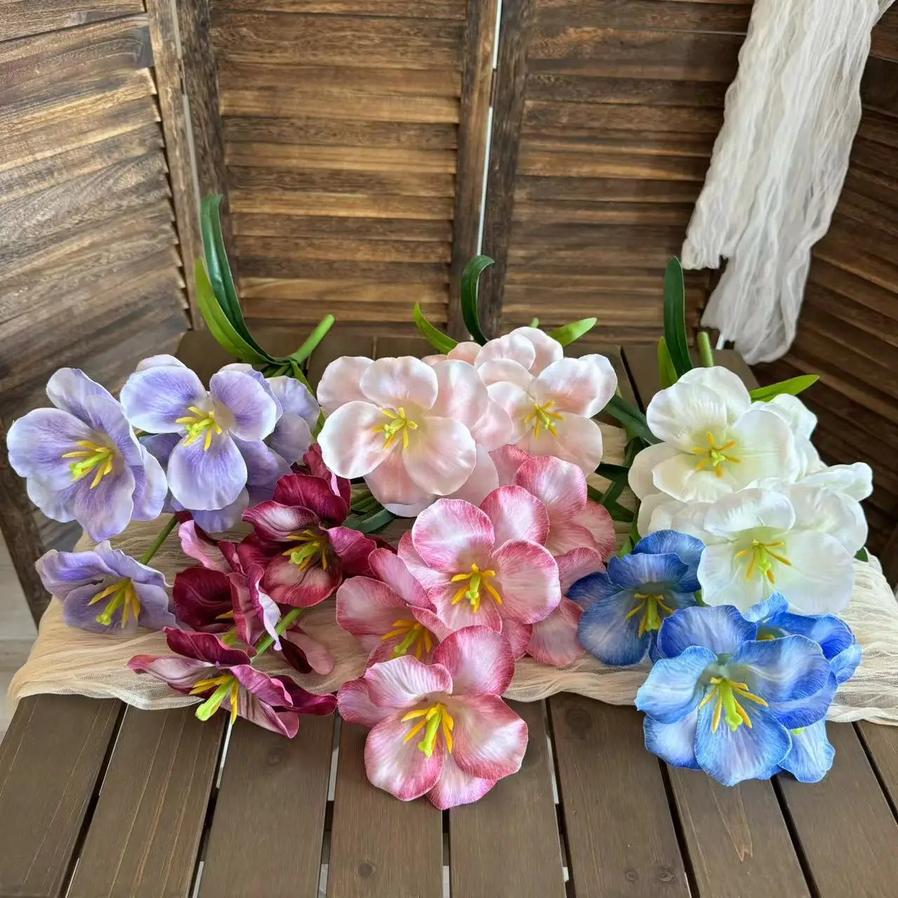 New Five-head Simulation Open Tulip Flower 3D Printing Living Room Decoration For Wedding Flower Arrangement Silk Tulip Flowers