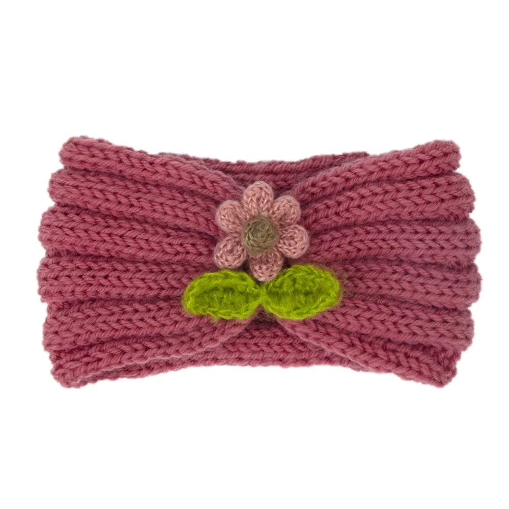 Children Hairbands Infants And Toddlers Autumn And Winter Warm Wool Pure Color Green Leaf Flower Headdress