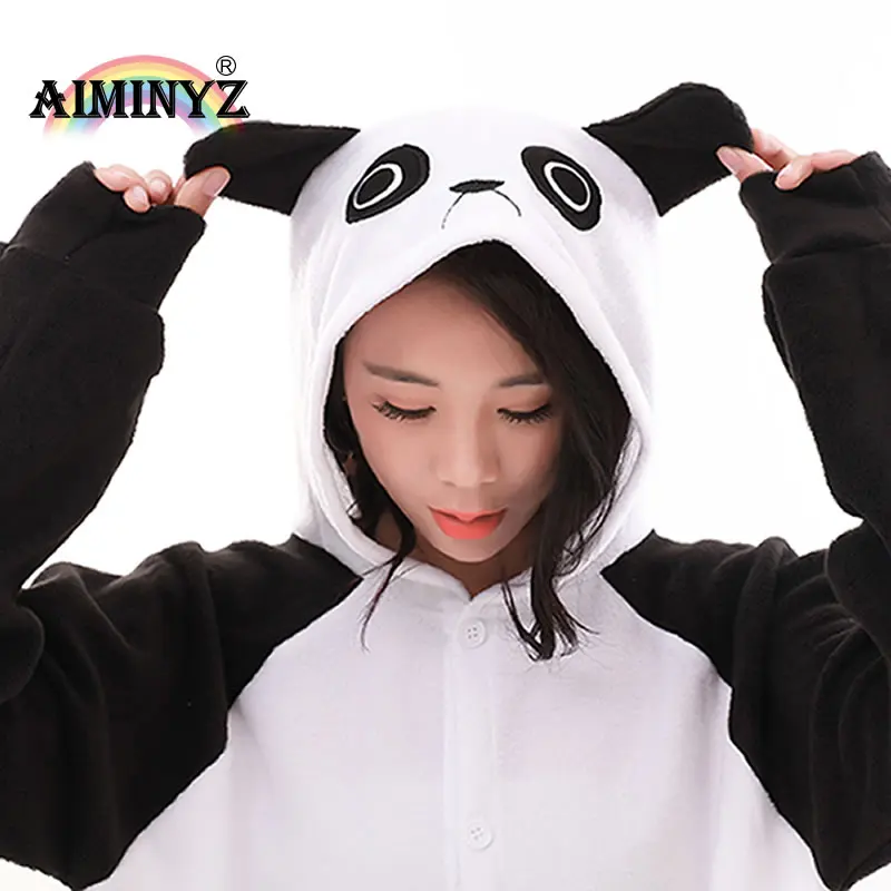 AIMINYZ Wholesale Winter Women Pajamas Polar Fleece Animal Onesie Pyjamas Cosplay Costume Sleepwear Hoodie For Adult Panda
