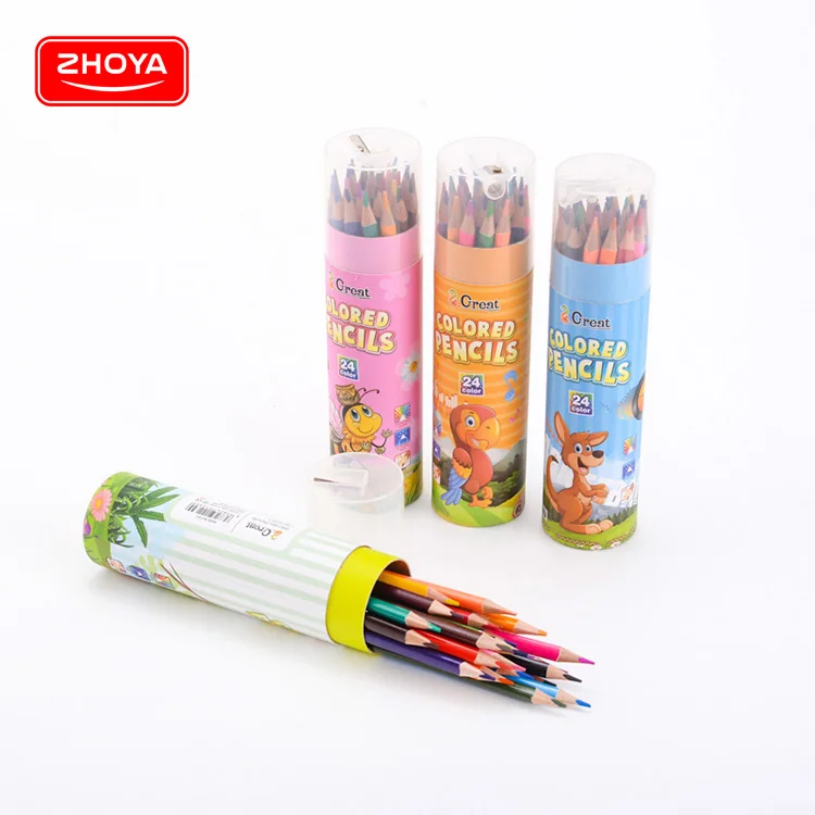 Superior grade professional children drawing color pencil 24pcs colored wooden pencil for kids
