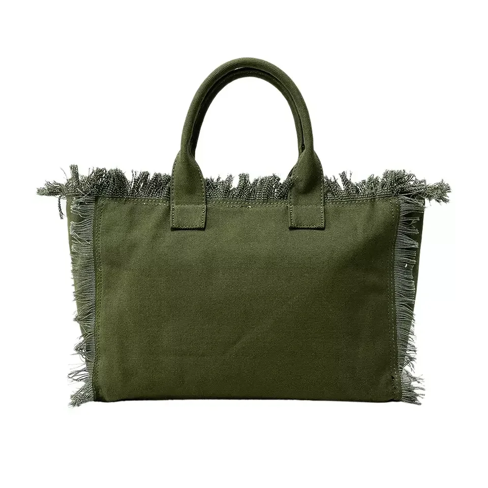 Canvas Fringe Bag Summer Beach Tote  bag Purse bags  Women Handbag with Bandanna