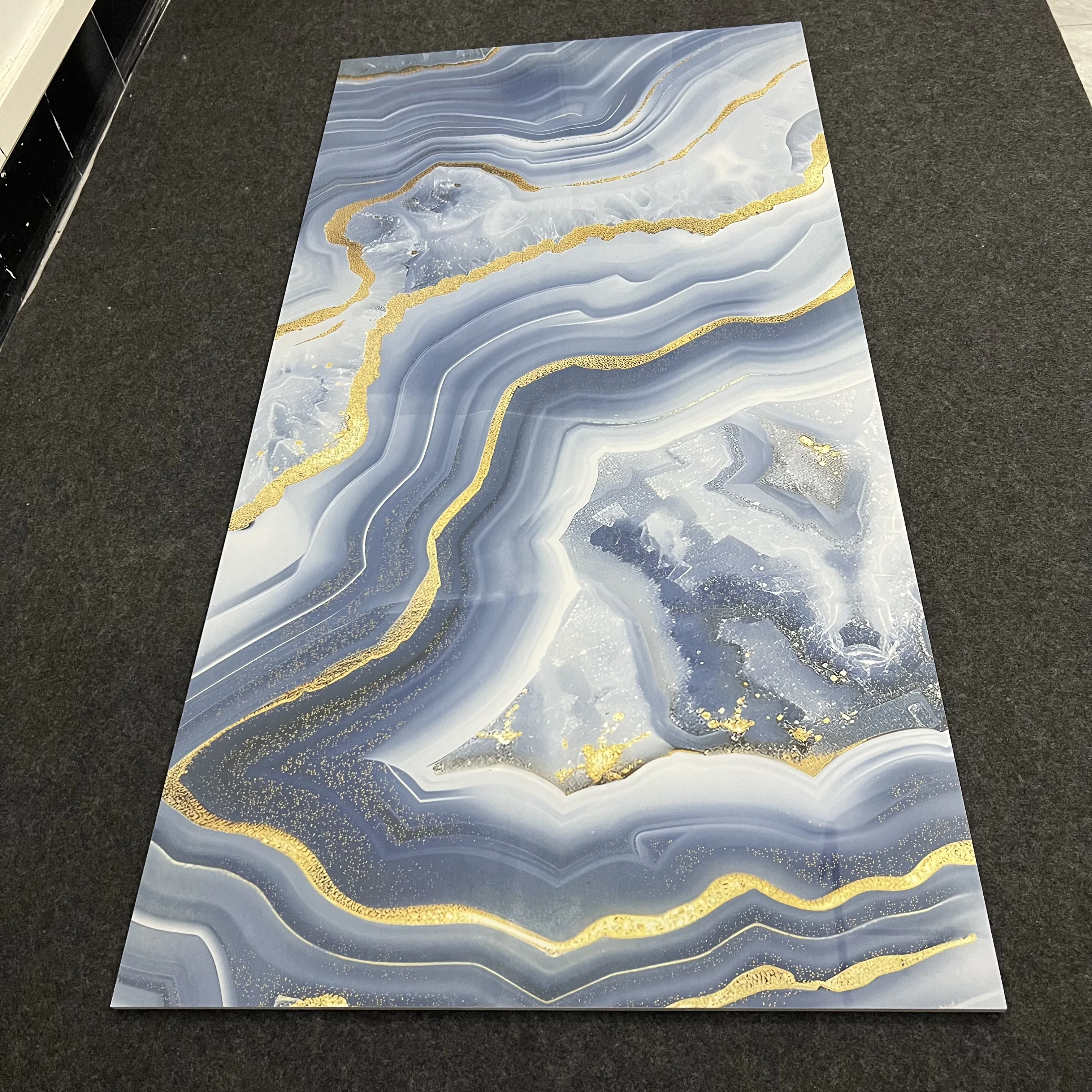 Sky Blue Ceramic Tile With Golden Sand And Golden Veins