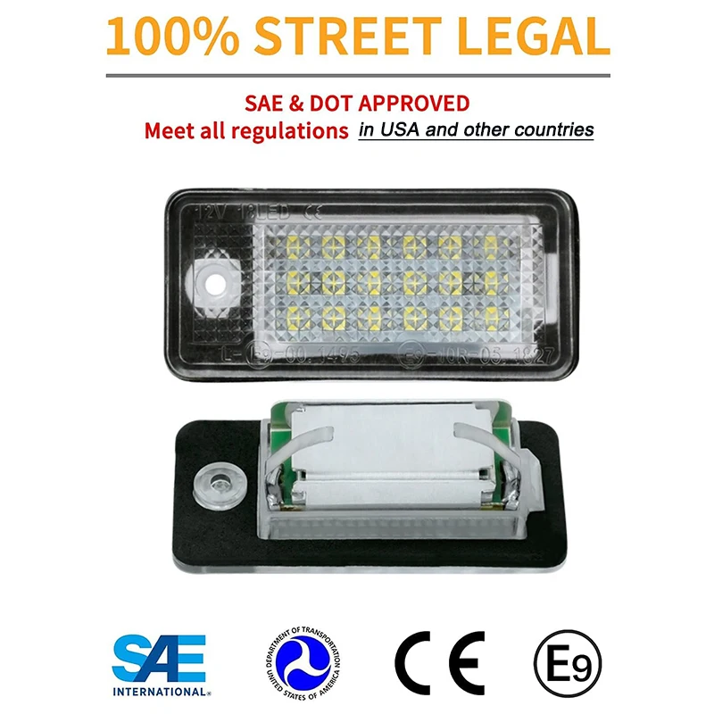 E4 LED License Plate Light For Audi A3 A4 S3 S4 A6 S6 Q7 RS4 CANBUS Error Free