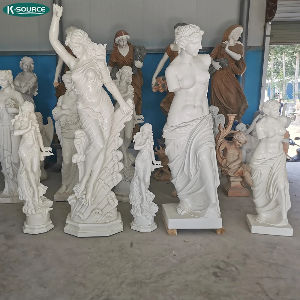 Garden life size White marble sculpture beautiful flowers and naked woman marble statue