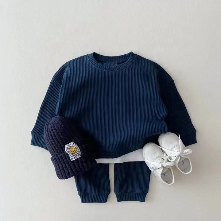 Korean Baby Cotton Knitting Clothing Kids Boys Girls Autumn Loose Tracksuit Pullover Tops+Pants 2pcs Sets