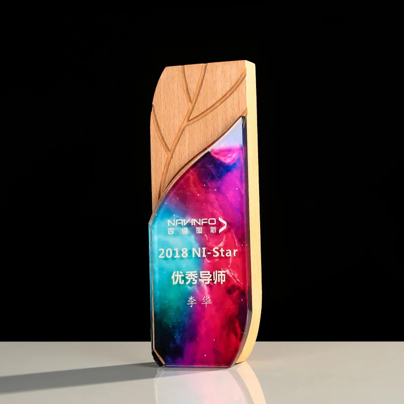Custom Wood Souvenirs Award Plaque Tree Pattern Block Crystal Wooden Trophy Religious Style Sports Medal Engraved Design