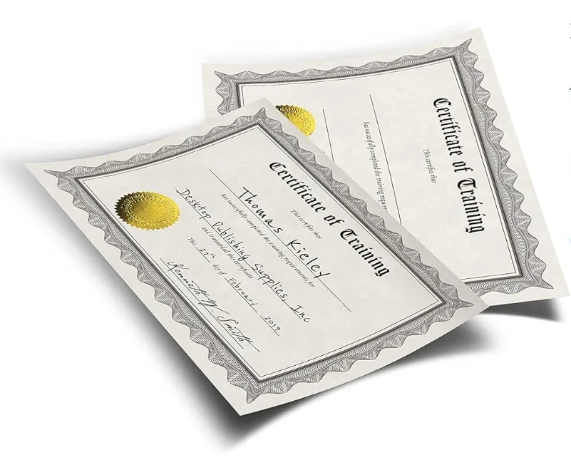 High Quality Certificate Papers Gold Foil Border, Custom Size and Color for Diploma, Certificates Printing Offset Printing Label