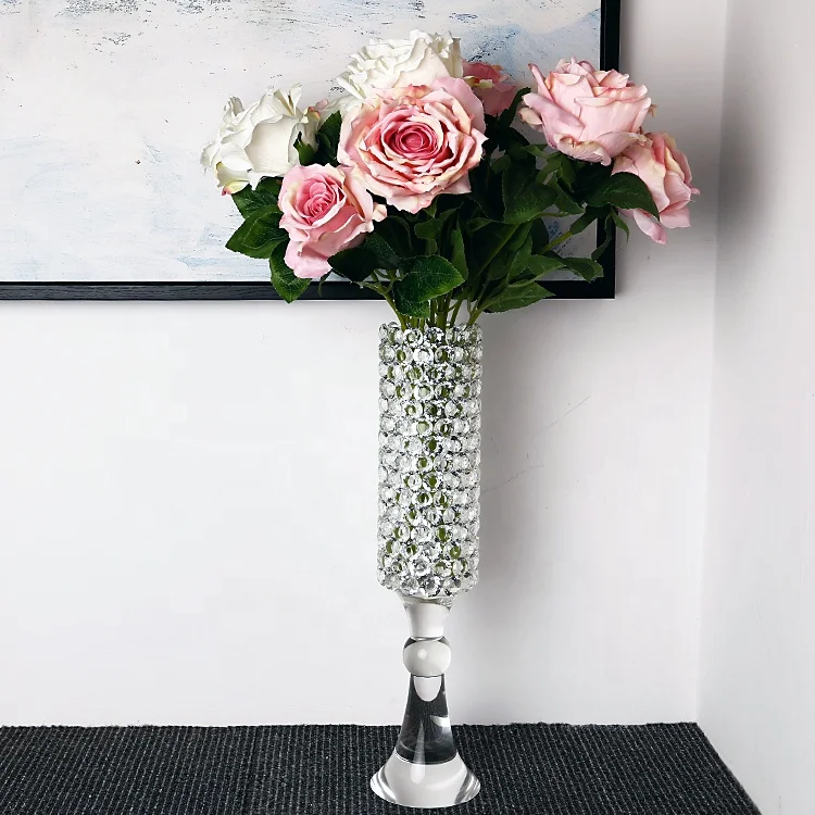 Wholesale clear tall luxury crystal glass wedding flower vase for home table top decorations centerpieces