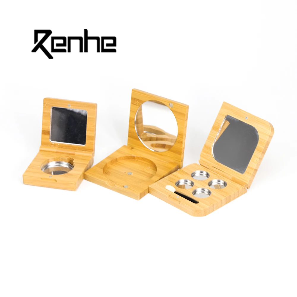 Custom Logo Original Bamboo/Wood Empty Eyeshadow Palette Bamboo Mirror Cases Makeup Compact Container