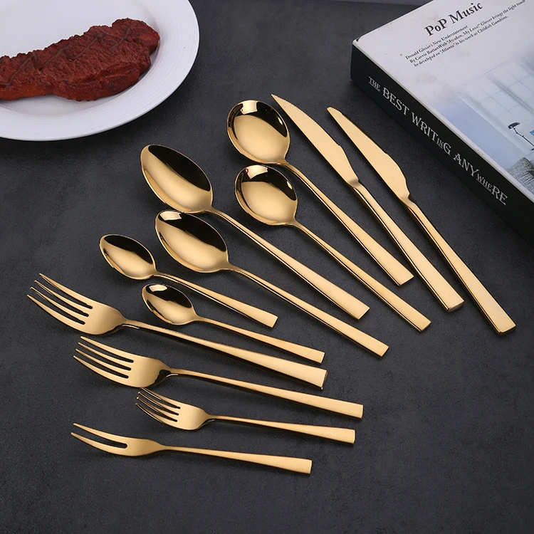 Bulk Wedding Flatware Shiny Mirror Gold Plated Stainless Steel Restaurant Cutlery