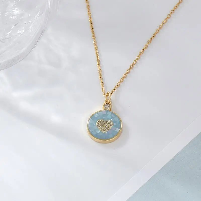 Gold Plated Round Shell Zircon Heart Pendant Necklace Colorful Rhinestone Heart Charms Necklace For Girls jewelry necklaces