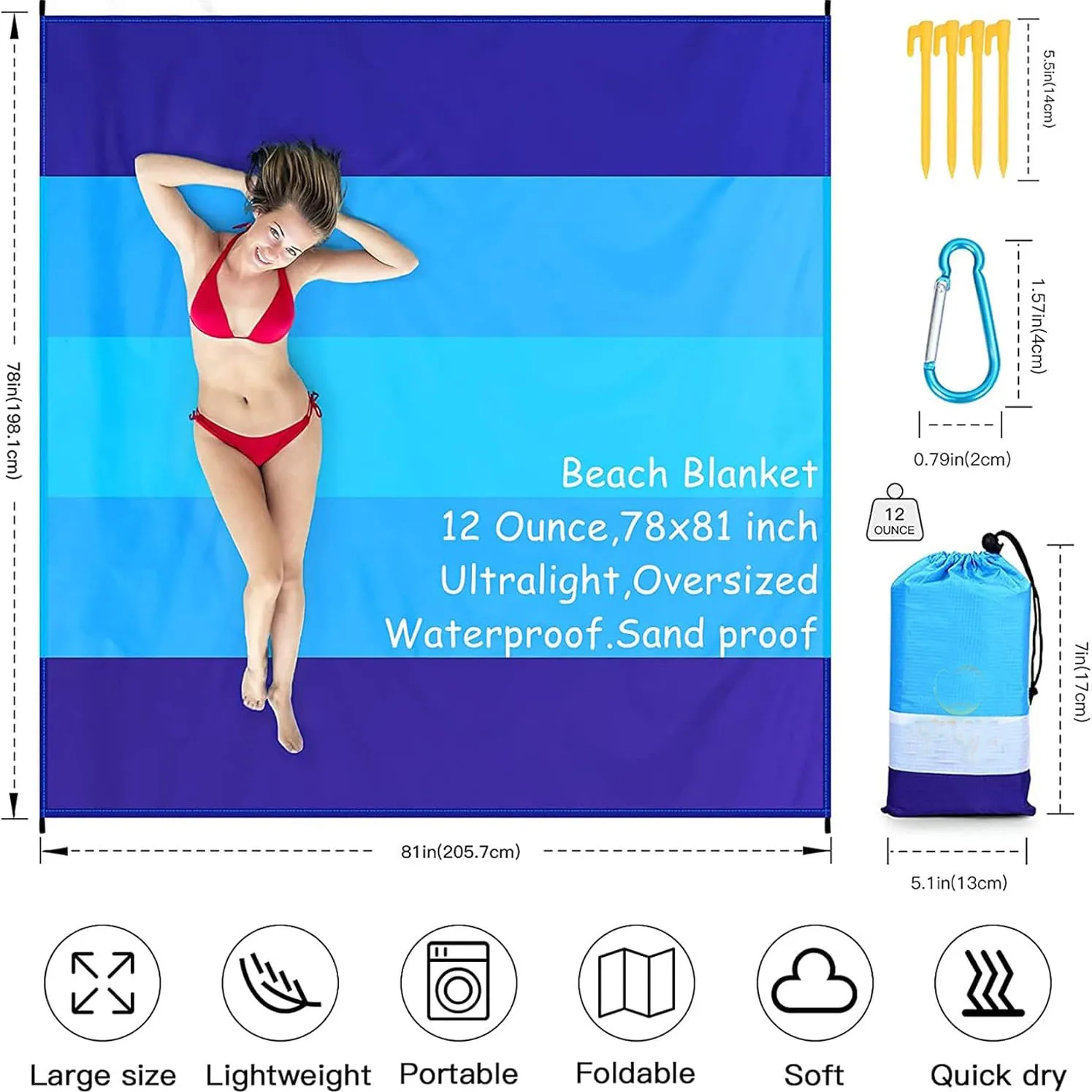 Beach Blanket 4-7 Adults Oversized Lightweight Waterproof Sand proof Large Picnic Mat for Travel Camping Hiking