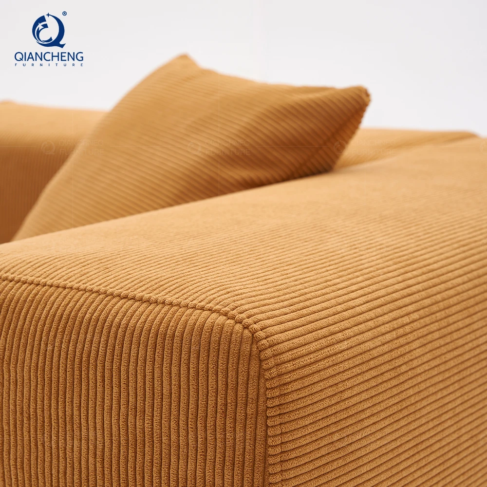 Modern Livingroom Vacuum Compressed Couch Foshan Factory Wholesale Tofu Block Orange Velvet Fabric Sofa Set Furniture