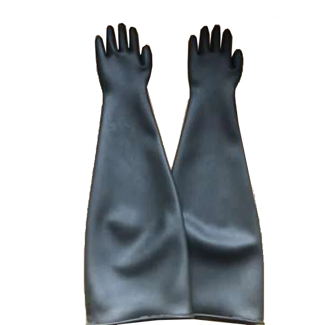 shoulder length latex anti acid anti chemical black color gloves