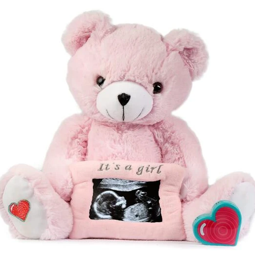 lovely pink soft plush bear toy with picture frame