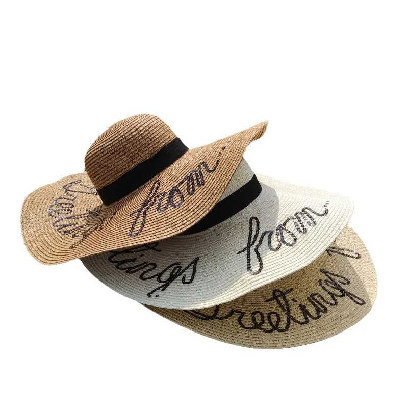 Wholesale high quality custom summer caps unisex wide brim floppy outdoor uv protection paper straw OEM  boater custom beach hat