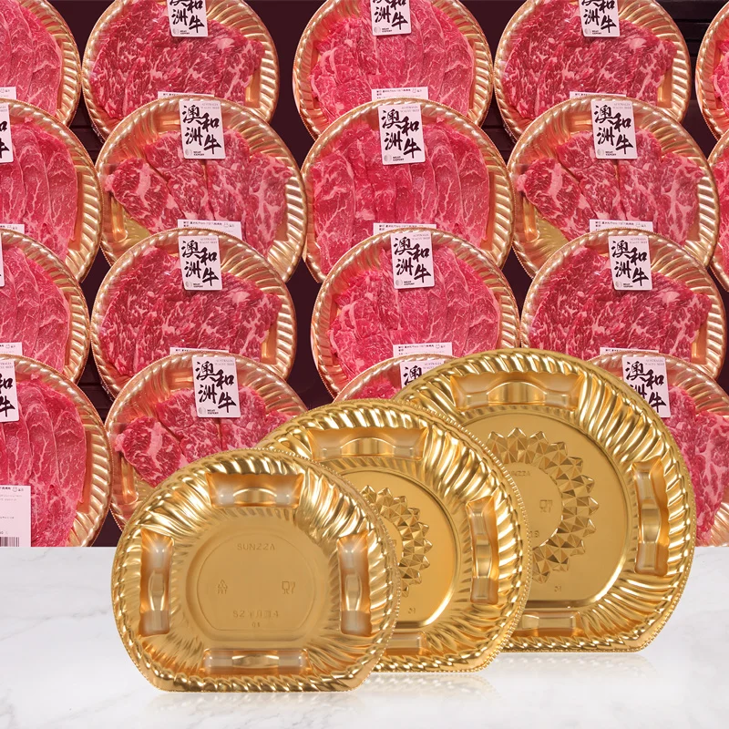 Fan-shaped packing box gold meat fresh trays packing box with transparent lid safety and hygiene can be customised
