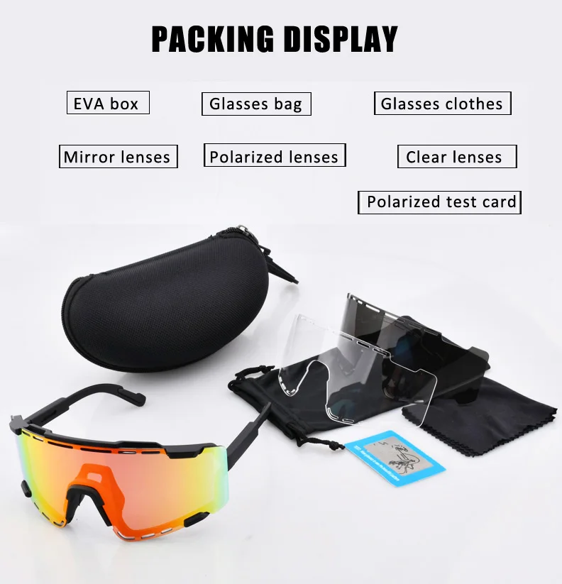 Polarized Cycling Sports Sunglasses with 3 Interchangeable Lenses Mens Womens Bicycle Glasses Goggles MTB Sport Eyewears