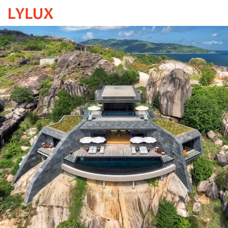 Well hotel architecture designed concrete/steel structure 5 star luxury hotel building, prefab hotel resorts at island mountain