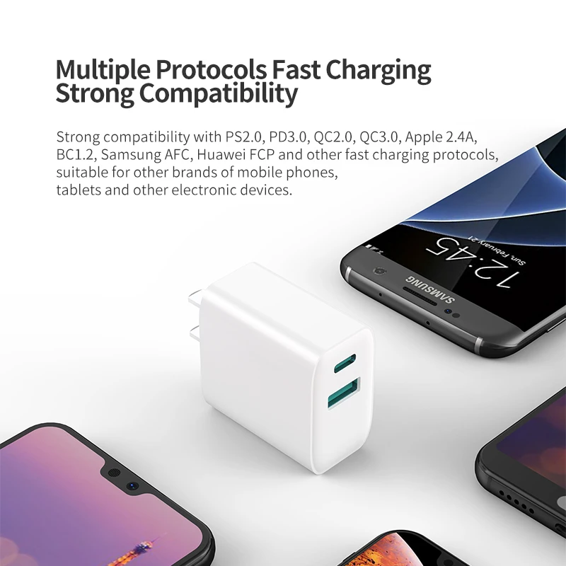 2020 RTS двойной порт PD18W + QC18W настенное зарядное устройство портативное мощностью 18