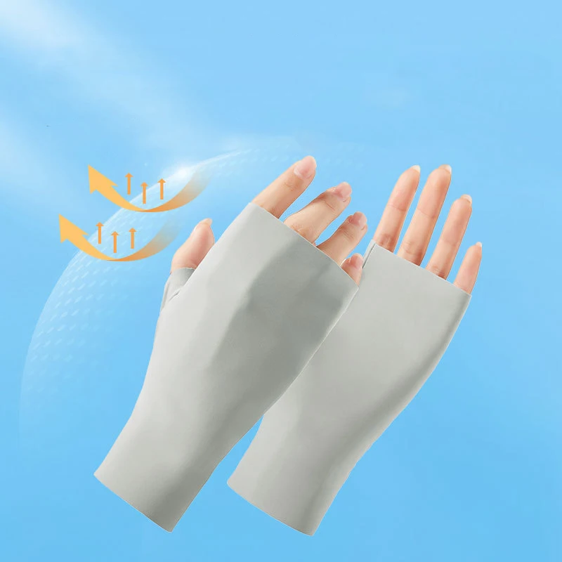 Women Sun UV Protection Gloves Ice Silk Fingerless Gloves,UPF50+ UV Protection Gloves for Manicures,Gloves for Gel Nail Lamp