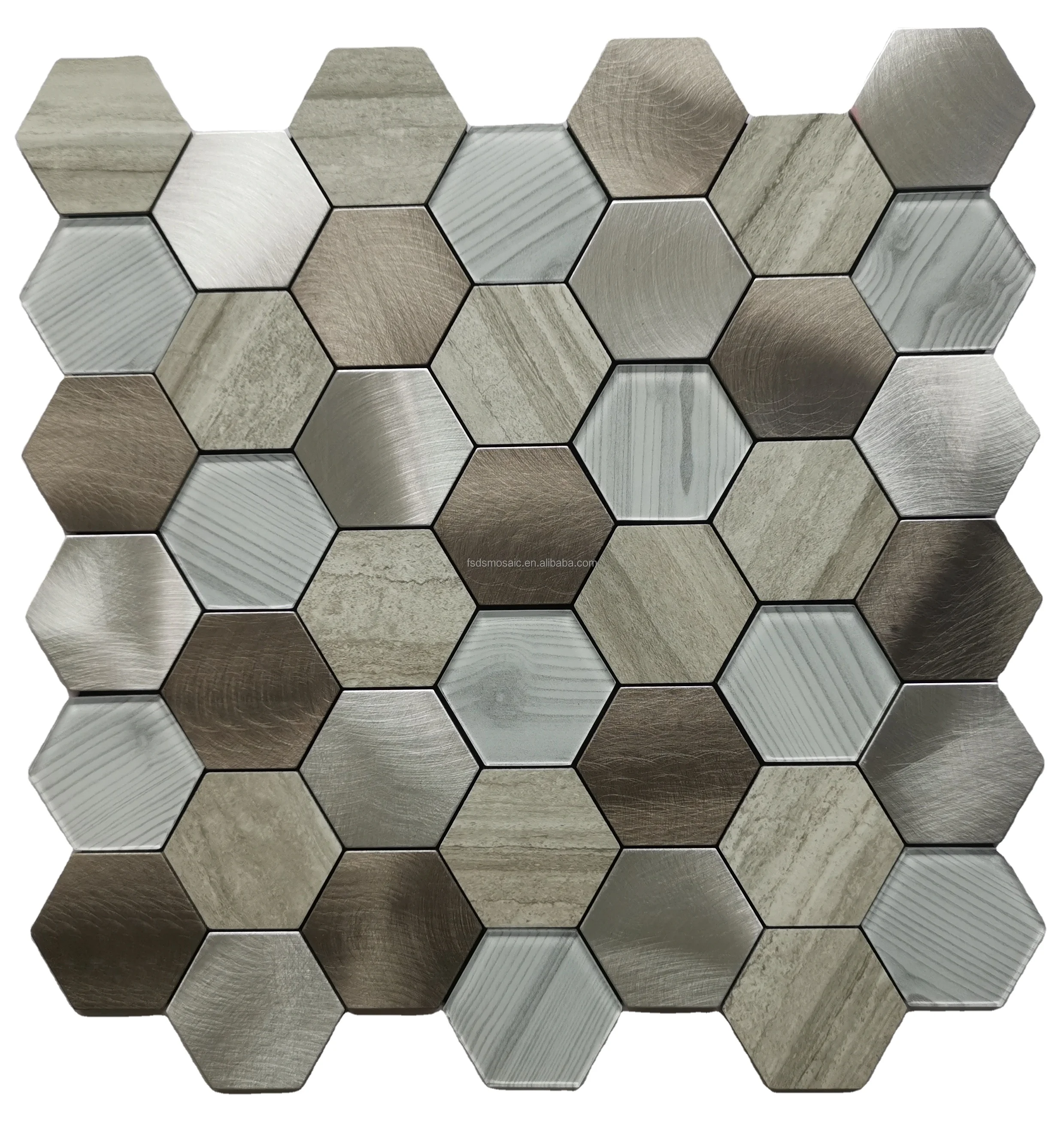 Cheap Price Peel and Stick Metal Mix Glass Mosaic Hexagon Tile for Kitchen Backsplash