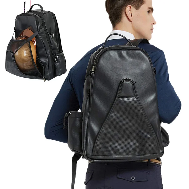 PU Leather Waterproof Equestrian Backpack Horse Riding Equipment Can Put Boots Helmet Outdoor Utility Carry Bag for men women