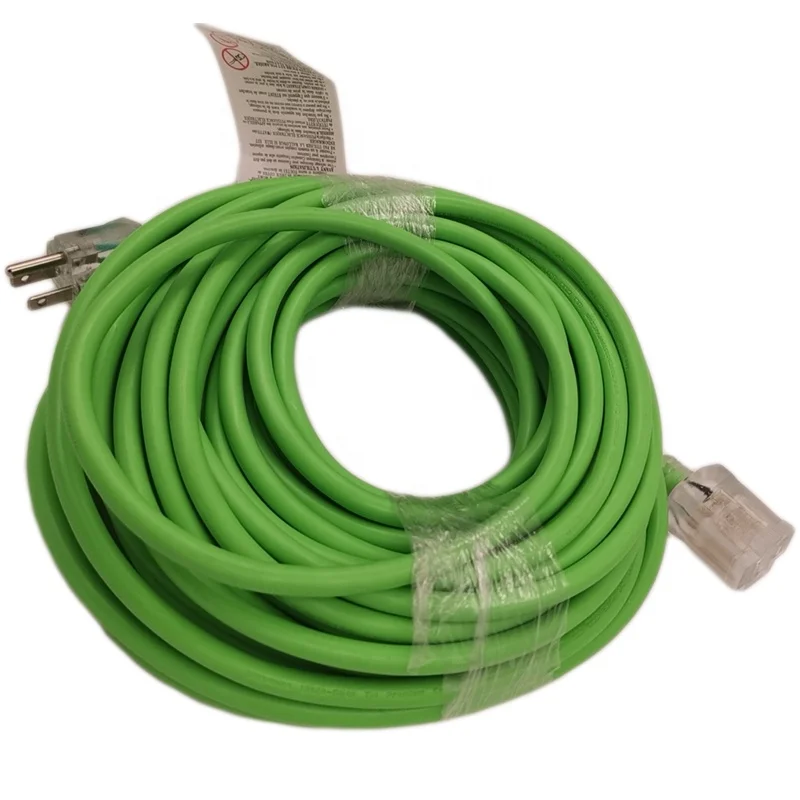 50ft Heavy Duty NEMA5-15P SJTW 12/3 Triple Tap Extension Cord with light