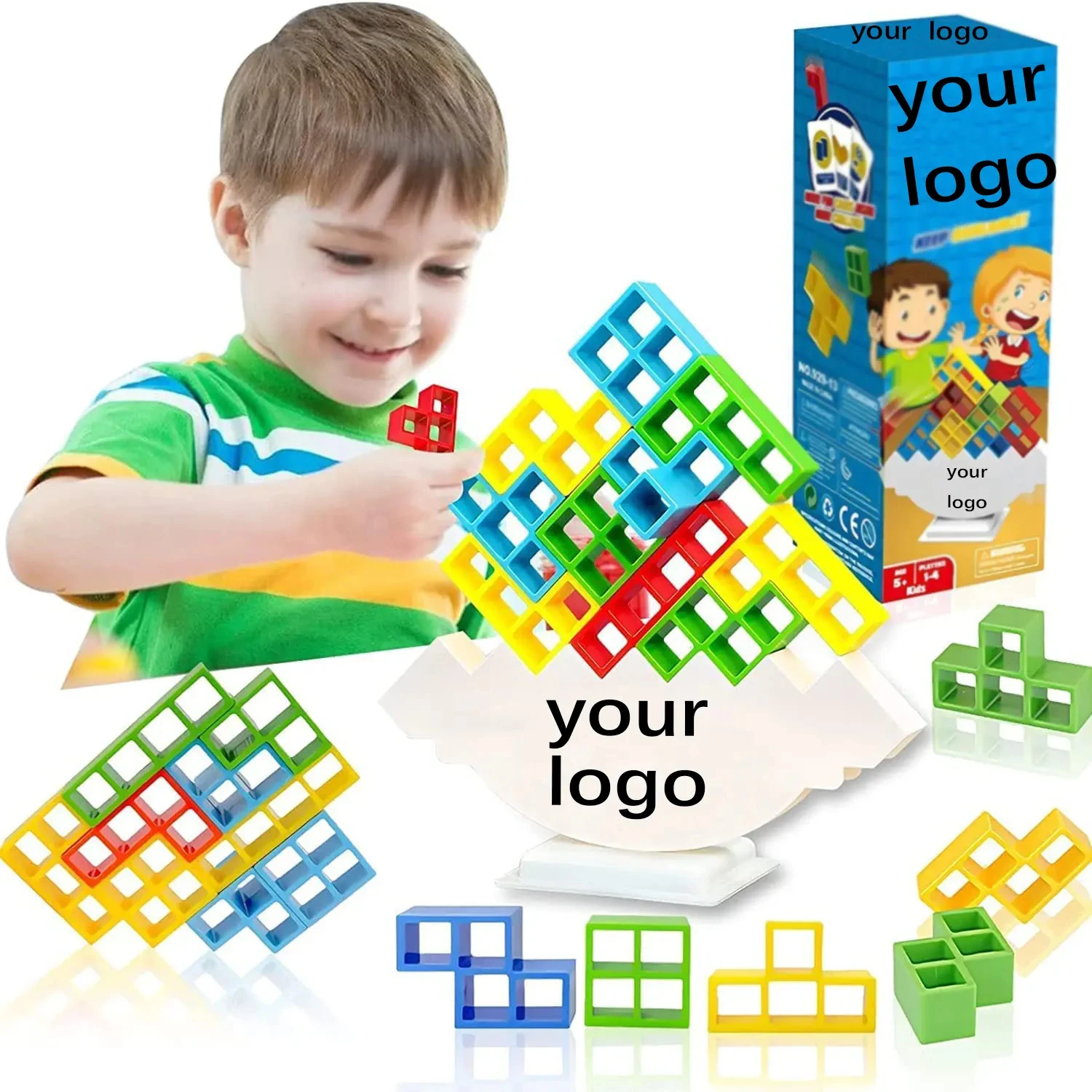 48PCS Tetras Tower Balance Game Fun Interactive Puzzle Stacking Blocks Game Board Educational Toys