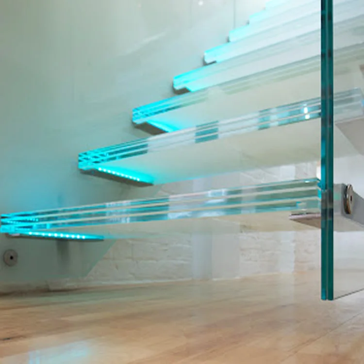 floating staircase system construction laminated glass steps treads with led light prices
