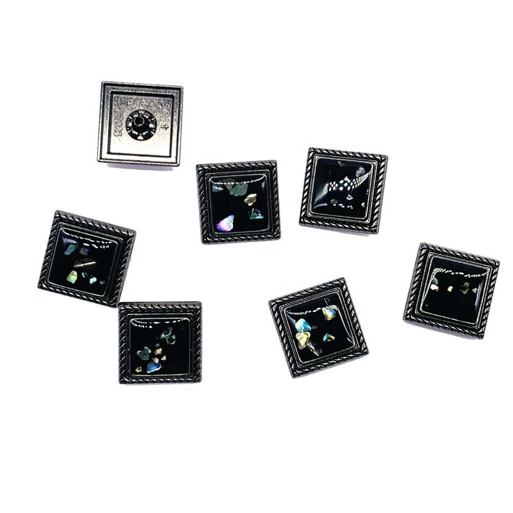 New Design Fancy Clothes Accessories Metal Zinc Alloy Square Enamel Varnish Press Snap Button with Sequin for