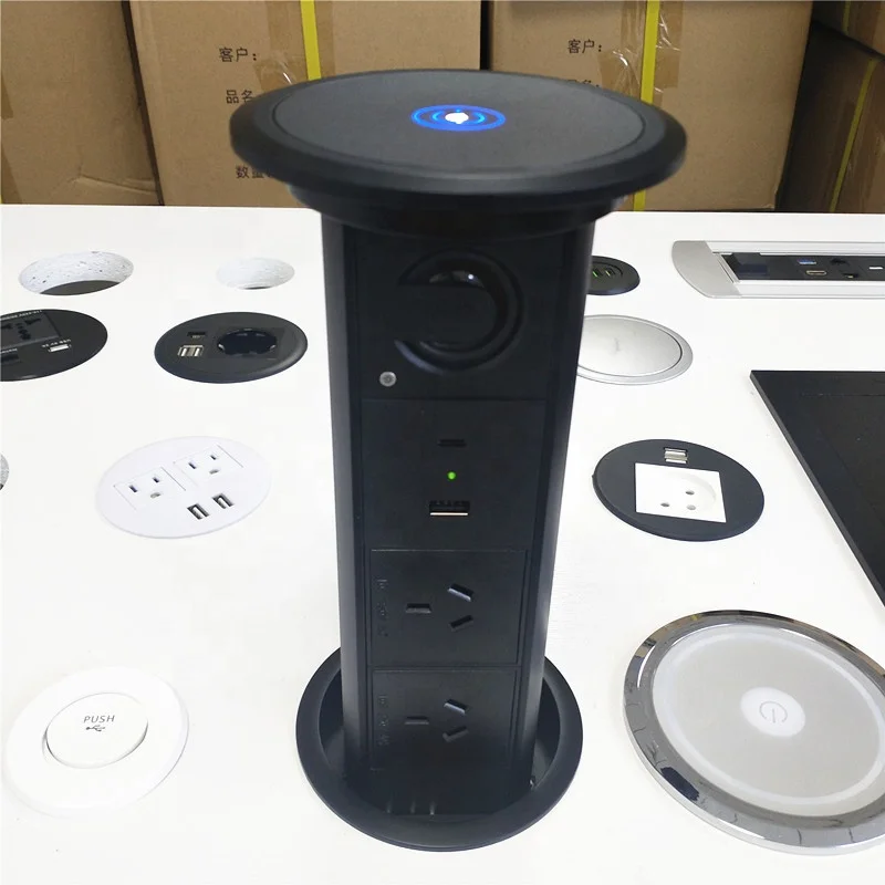 3 AC AU выход USB A + USB-C моторизованный кухонная столешница Pop Up мощность акустическая система беспроводной разъем для зарядного