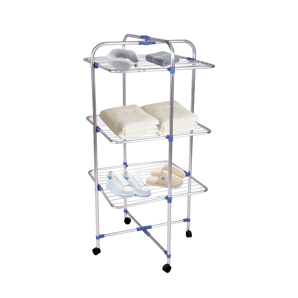 3 Tier Aluminum Cloth Drying Stand Folding Clothes Drying Rack Clothing Rack Tower Dry With Wheel
