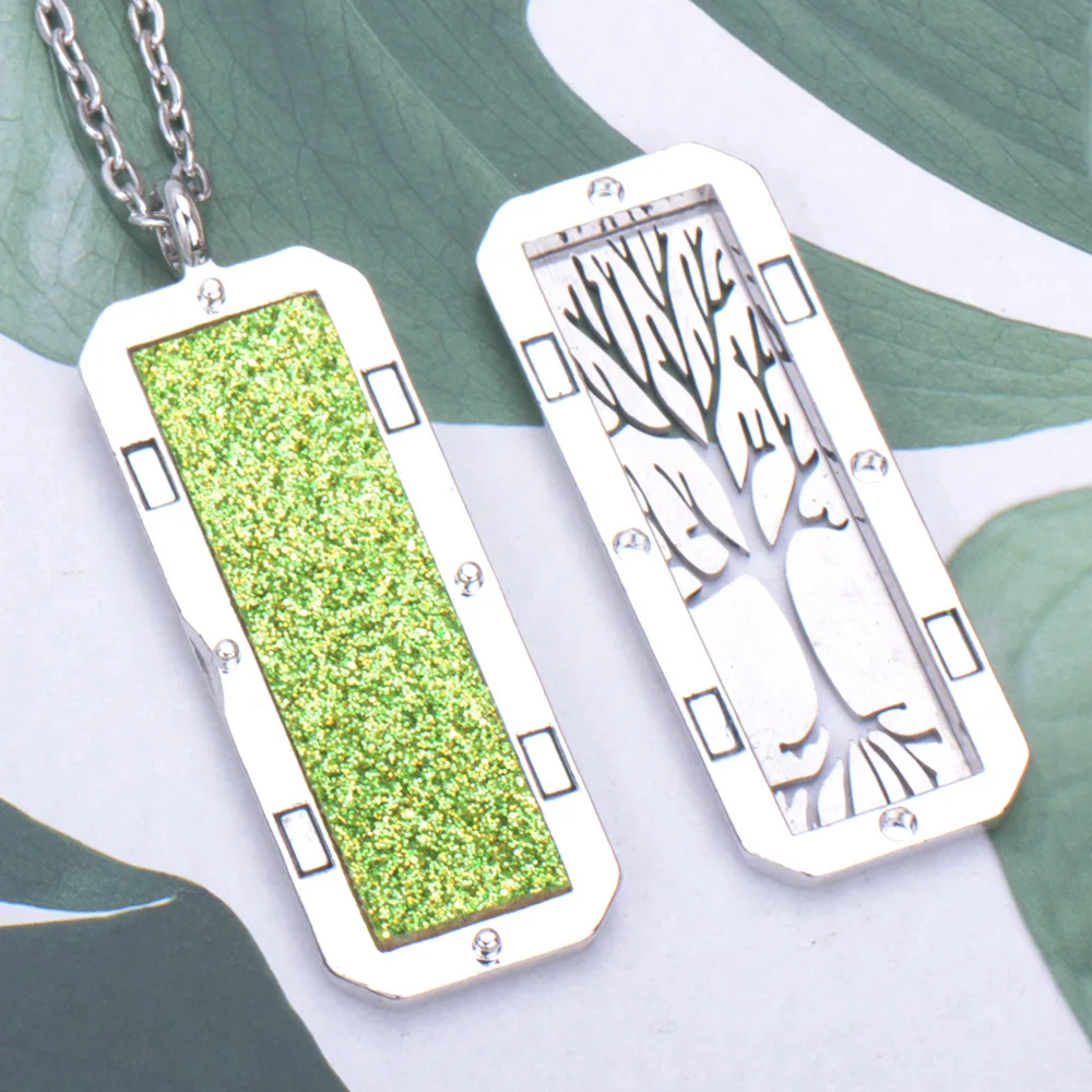 Aromatherapy Necklace Diffuser Jewelry Rectangle Stainless Steel Magnetic Locket Pendant Essential Oil Diffuser Perfume Necklace
