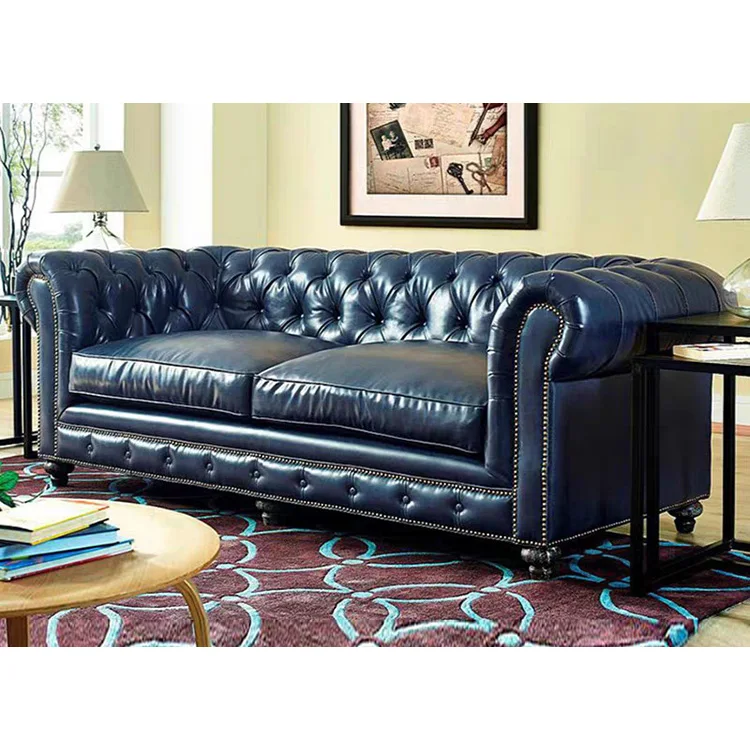 Classical drawing room Home furniture black leather office waiting hall sofa set
