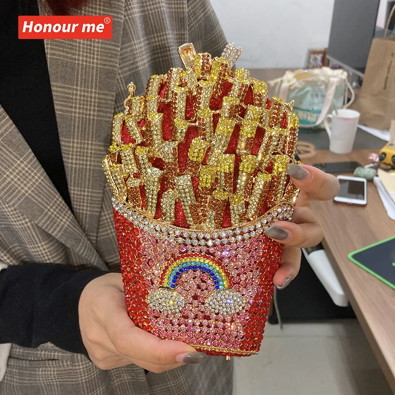 Evening Clutch High Quality Luxury Dinner Bag French Fry Crystal Clutch Purse Diamond Crossbody Bag Rhinestone Wedding Purse